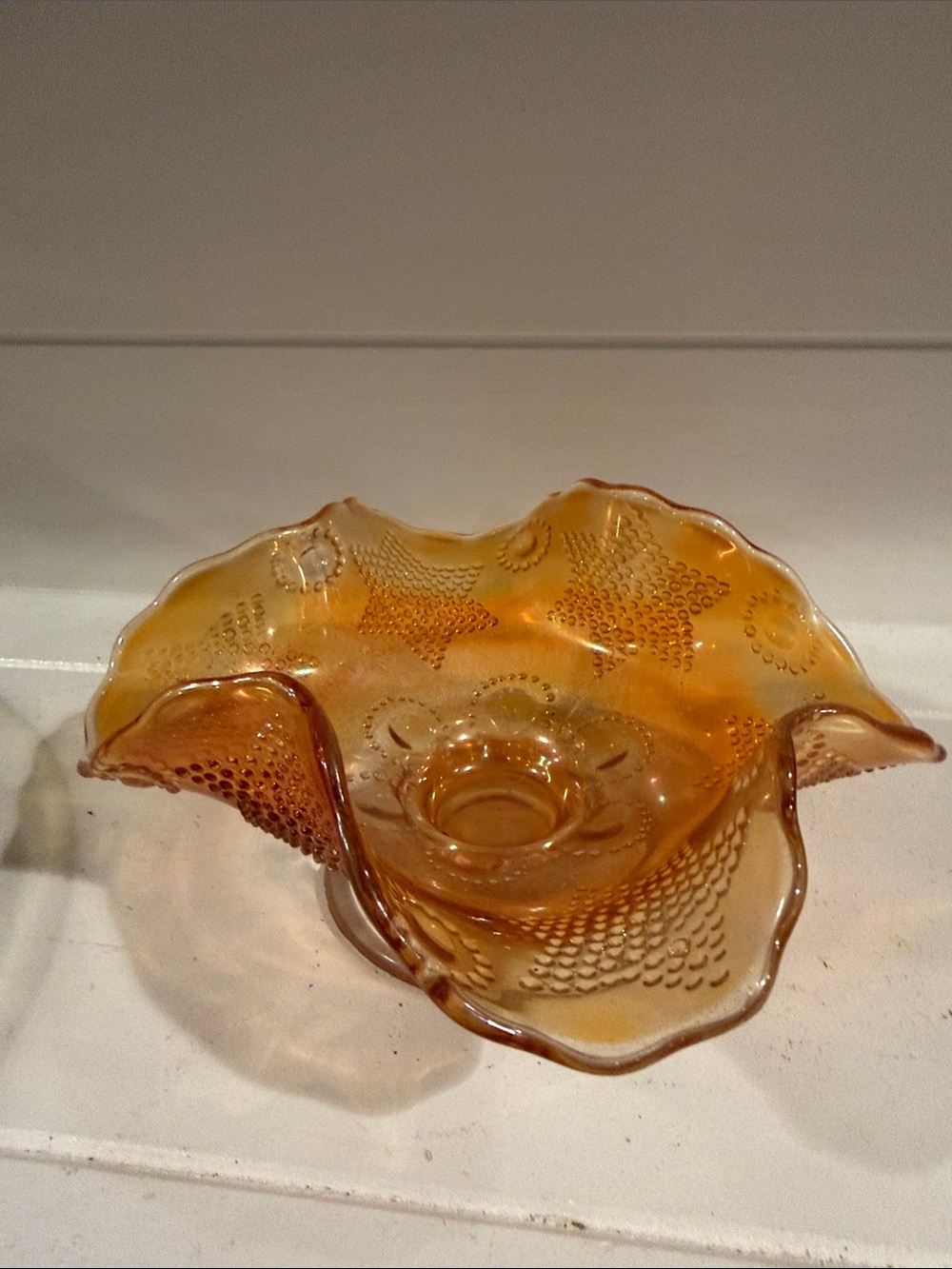 Ruffled Glass Decorative Bowl - looks like a vintage marigold Carnival Glass